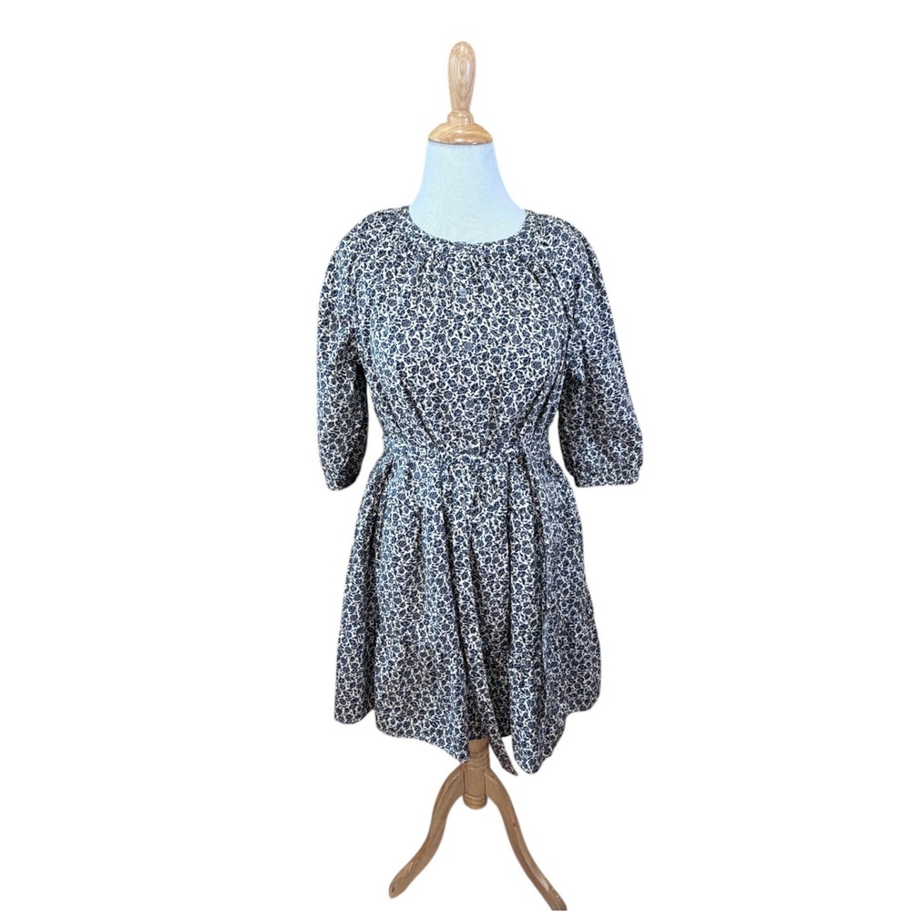 Women XXXL 22 Floral Cotton Prairie Cottage Dress Navy Prairie Puff Sleeve